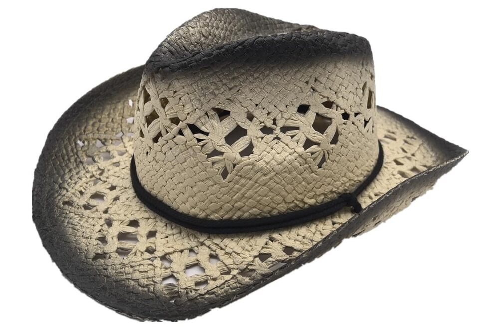4916 Western Woven Straw Hat Cowboy Cowgirl Printed Hat Round Up Sun Hat